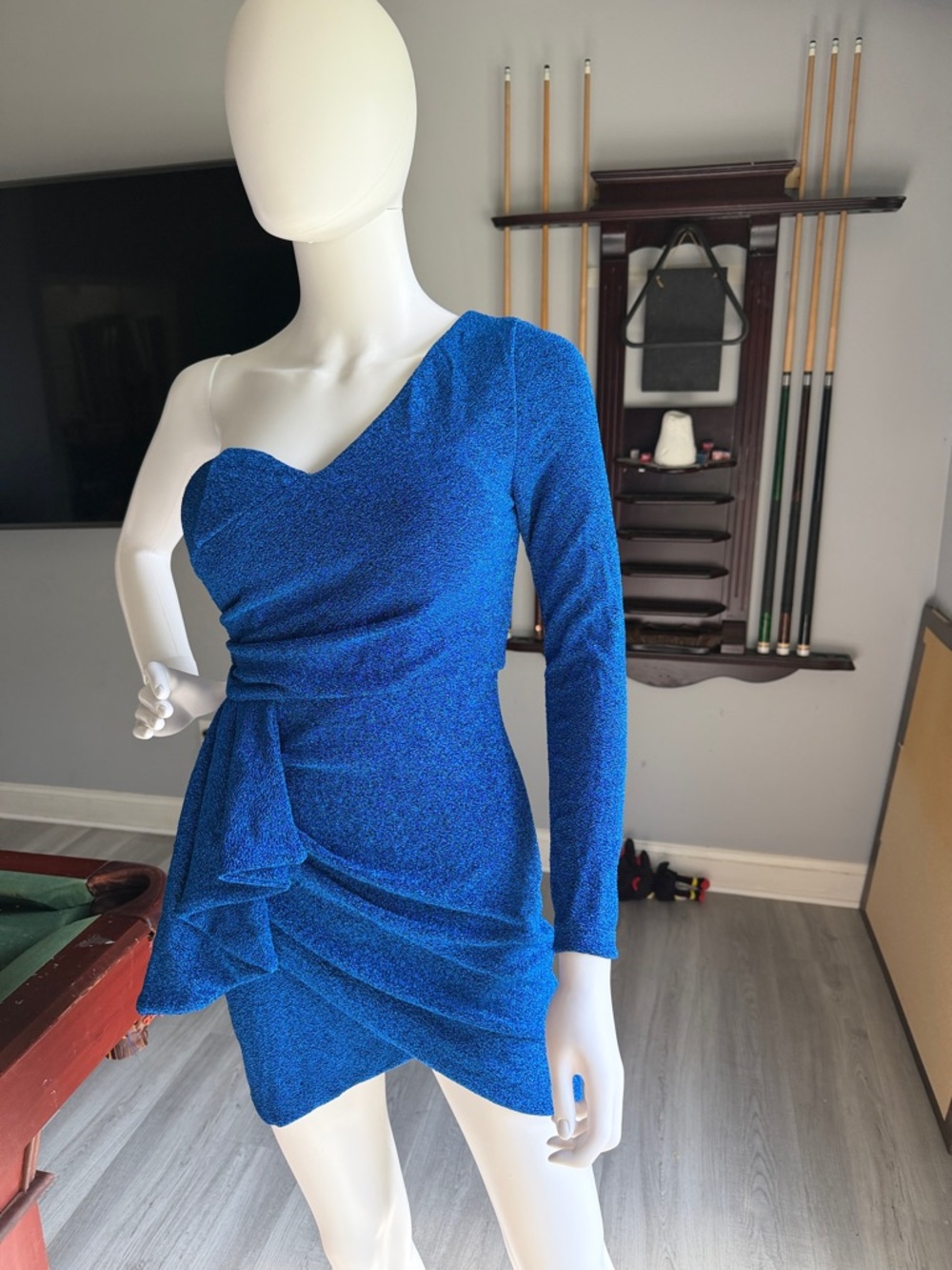 SHEIN Electric Blue One-Shoulder Draped Mini Dress CAJA # 1 E - Picture 2 of 8